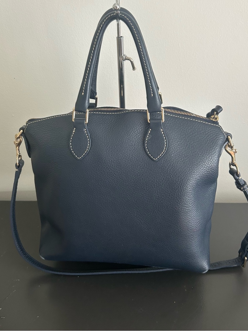 Dooney & Bourke Navy Pebble Leather Satchel Crossbody Bag Gold Hardware - Picture 6 of 14
